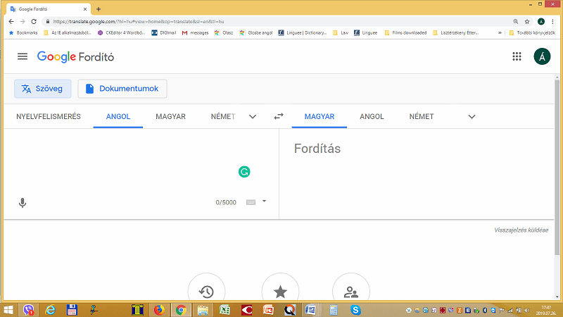 Google Fordító nyitó főoldal